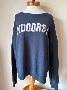 Zoe + Liv Navy Crewneck Sweatshirt with White and Red 'NDOORSY' Graphic